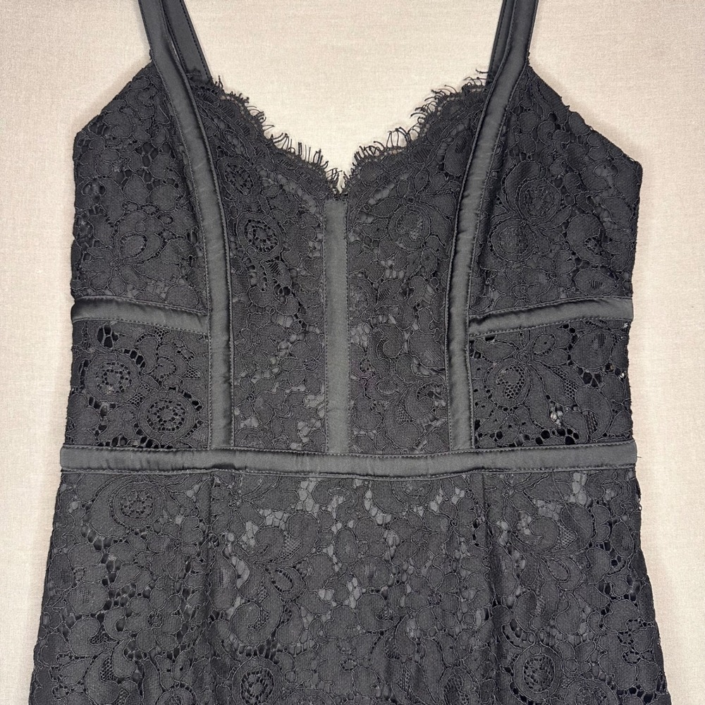 Express Black Lace Sheath Dress 4 Eyelash Trim Cocktail Party Midi Sleeveless - Picture 2 of 7